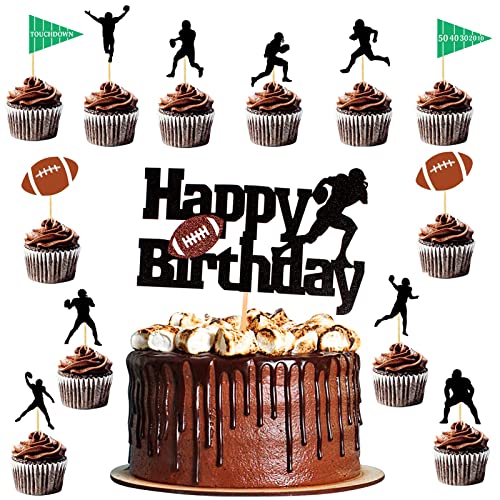 Jodie 48 Pcs Football Cupcake Toppers Happy Birthday Football Party Decorations Rugby Sports Themed Football Cupcake Liners Rugby Players Cake Topper Birthday Party Cake Decoration, Black,Brown #TOP4