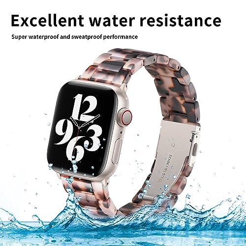 Image of Bestig Resin Band Compatible with Apple Watch Bands for Women 40mm 38mm 41mm 42mm(Series 11 10), Lightweight Waterproof Strap for iWatch Series 10 9 8 7 6 5 4 3 2 1 SE Men(Black Agate /Starlight)