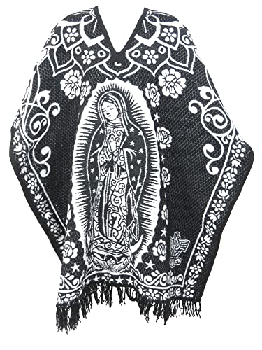 Authentic Mexican Poncho Virgen de Guadalupe Reversible Cobija Blanket