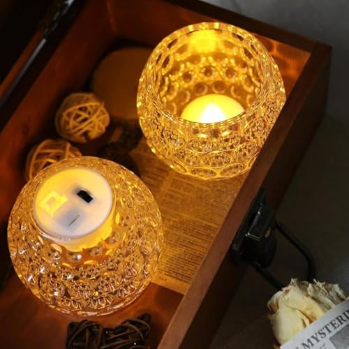 Image of VERVENIX Tea Light Candle Holder Pack of 2, Warm White| Flameless & Smokeless Home Decorative Candles - Transparent Acrylic LED Tea Light Candles for Christmas, Festivals