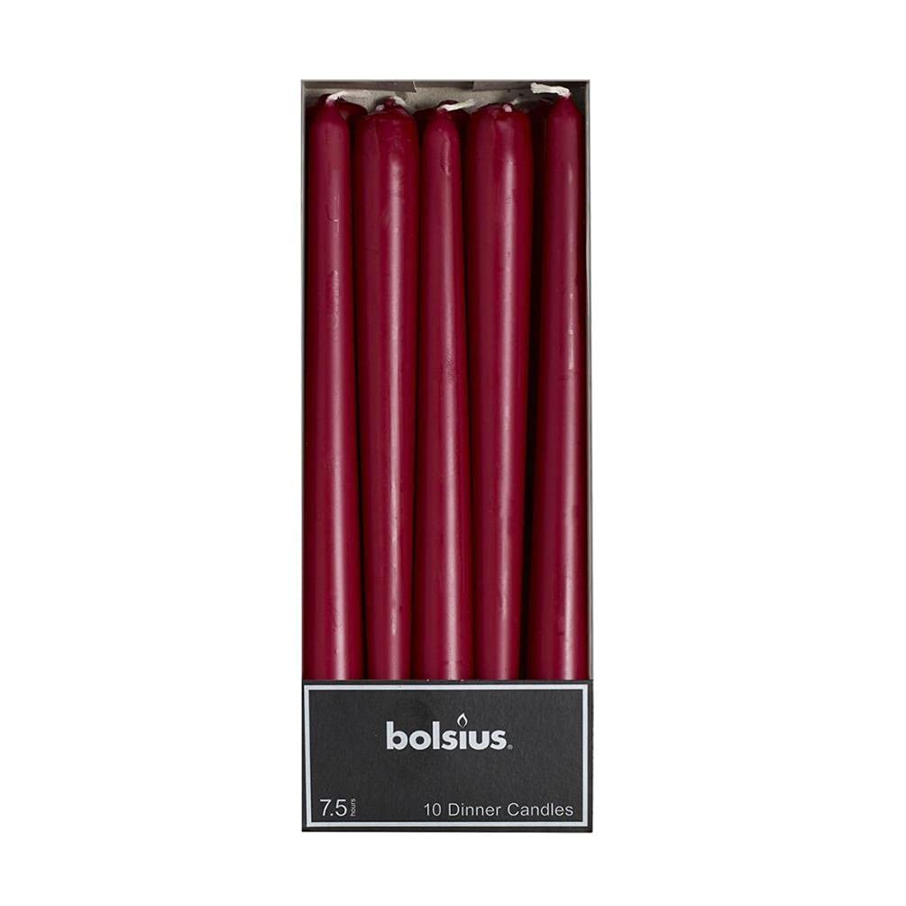 Bolsius Wine Red 10 Tapered Dinner Candles