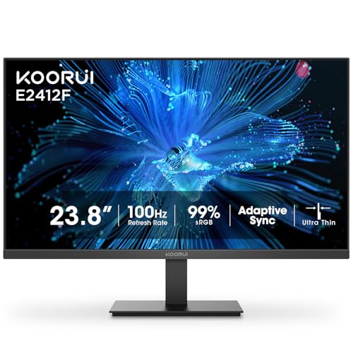 KOORUI 24 inch Computer Monitor,FHD (1920 x 1080) 100Hz 99% sRGB 1000:1,AdaptiveSync,PC Desktop Monitors for Computer,HDMI/VGA Port, 100 x 100 mm VESA Mountable,Visioncare,Black