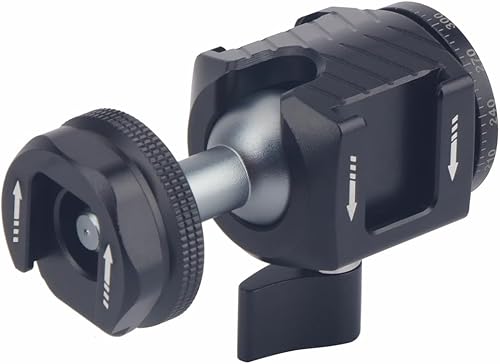 Miniatura 8 de Rigdance Mini cabezal de bola de soporte de zapata fría, cabeza esférica panorámica con tornillo de 14, tres adaptadores de montaje de zapata para