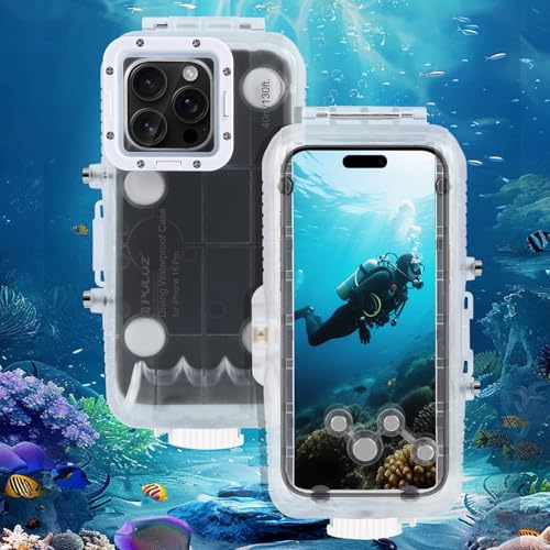 PULUZ iPhone 16 Pro用ダイビングケース 40m防水IPX8 スマホダイビングハウジングけーす iPhone 16 Pro専用水中防水ケース PC+ガラス製 diving case for iPhone 16 Pro 防塵&耐衝撃&耐久性 全方位保護 水中撮影最適