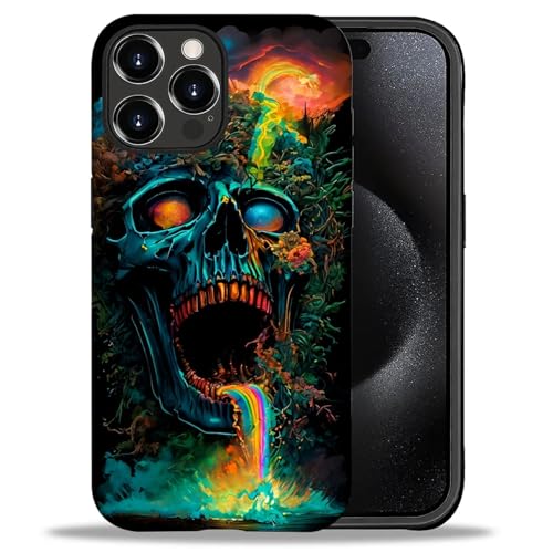yicomon Compatible with iPhone 16 Pro Case, Rainbow Skull Pattern Print Matte Phone Case Durable Fashion Funny Liquid Silicone Case Soft Anti-Scratch Shockproof Protective Cover