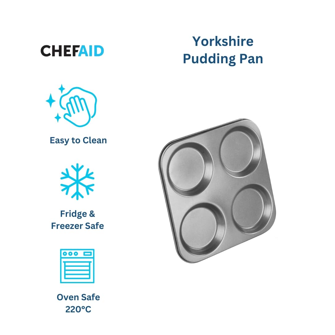 Chef Aid Yorkshire Pudding Pan, Large 4 Cup Non-Stick Tray 23.5 x 23.5 x 1.5 cm, Perfect for Sunday Roasts - Image 3