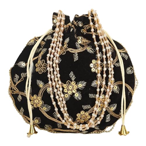 Sac Potli indien brodé de fil d'or et sequins pochette artisanale chic pour mariage