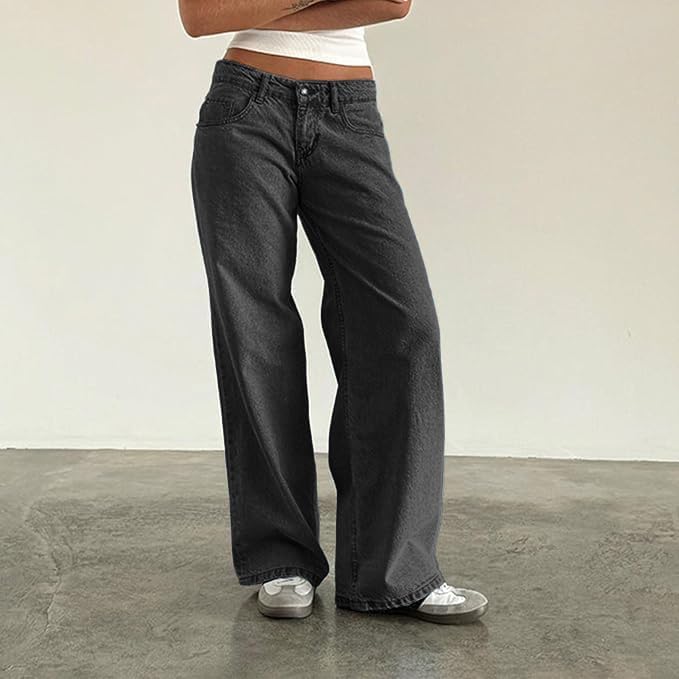 Women's Low Waisted Baggy Jeans Wide Straight Leg Casual Loose Denim Pants Y2K Trendy. - Image 2