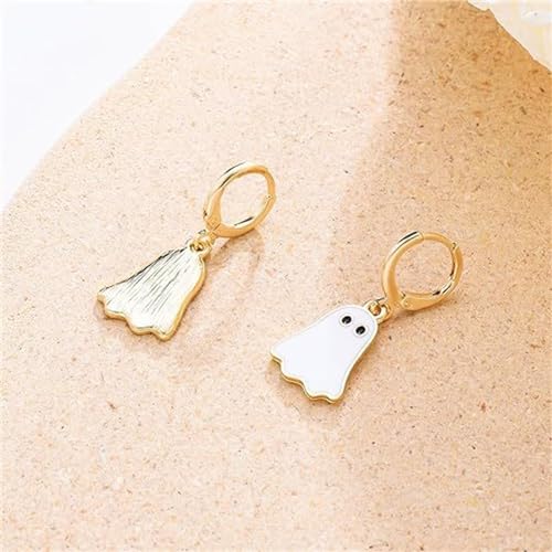 Coadipress Halloween Ghost Huggie Earrings - 14K Gold Plated, Cute Spooky Hoop Dangle Earrings for Women - Fun BOO Halloween Party Jewelry Gift3