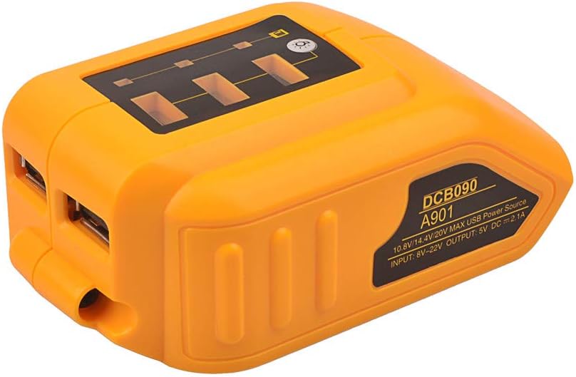 DCB090 12V/20V Max USB Power Source for DEWALT Converters Adapter XR MAX 10.8v 12V 14.4V 18V 20V Lithium Battery DCB120, DCB121, DCB140, DCB18,DCB203,DCB200 (USB Adapter for Dewalt)