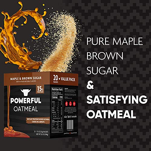 Powerful Nutrition Instant Protein Oatmeal Packets, Maple Brown Sugar, 20 Count, 15G Of Protein, 3G Of Fiber, Kosher, Natural Ingredients, Power Up Your Day With An Instant Breakfast #TOP3