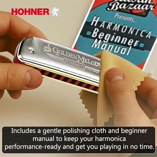 Hohner Golden Melody Harmonica – Key of C Bundle with Zip Case, Instructional Manual, and Austin Bazaar Polishing Cloth - Les Beatles, Paul McCartney, John Lennon, RIngo Starr, George Harrison Hohner Golden Melody Harmonica - Key of C Bundle with Zip Case, Instructional Manual, and Austin Bazaar Polishing Cloth – Image 4