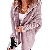 Hoomall Femme Cardigan avec Capuche Casual Chandail Ouvert en Tricot Pulls Manches Longues Manteau Sweater Veste en Maille Automne Hiver (Poupre,L)