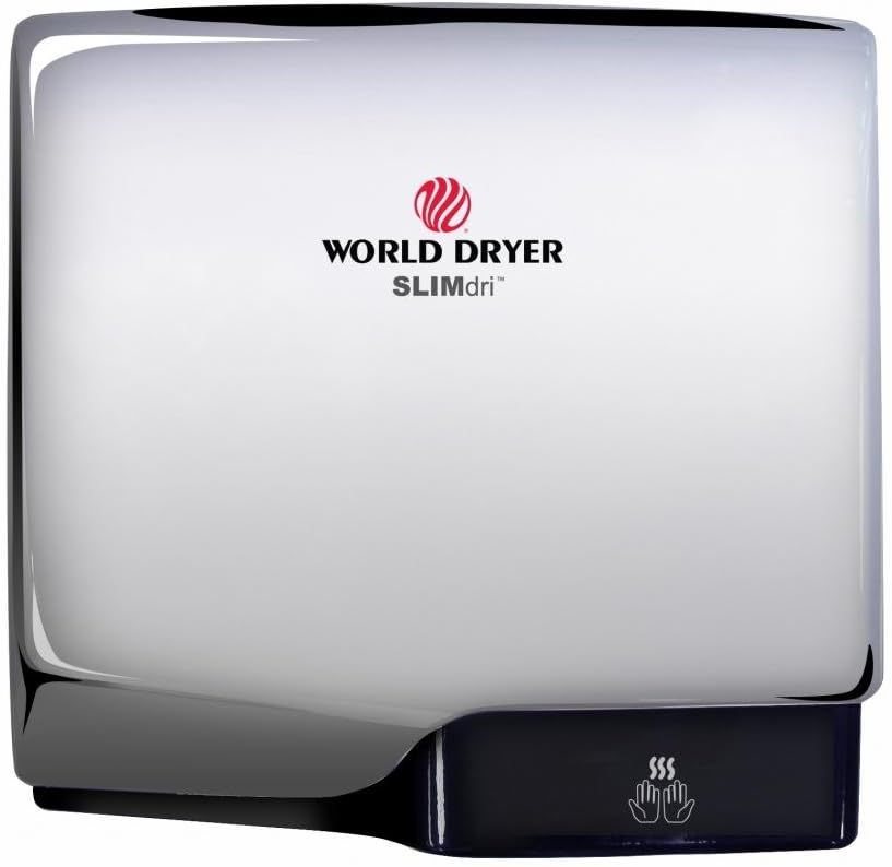 World Dryer L-972 Slimdri Bright Stainless Steel ADA Compliant Hand Dryer, High Speed, Electric, 110-240 Volt, Cool or Warm Air Option, Energy Efficient, Fast 10-15 Second Dry Time, Eliminates Paper Towel Cost, 10 Year Warranty