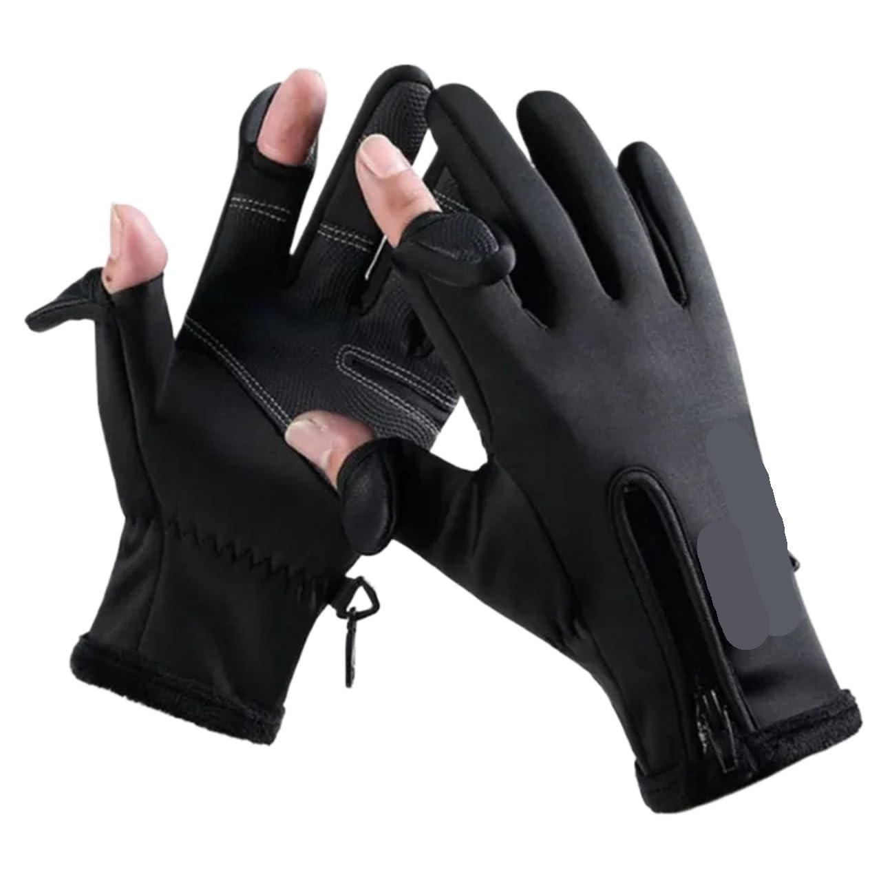 Gants d'escalade Gants de pêche imperméables d'hiver, 2 Doigts, Coupe-Vent, for Femmes et Hommes, en Velours, Protection Chaude, Gants de pêche pour Escalade(Black,M)