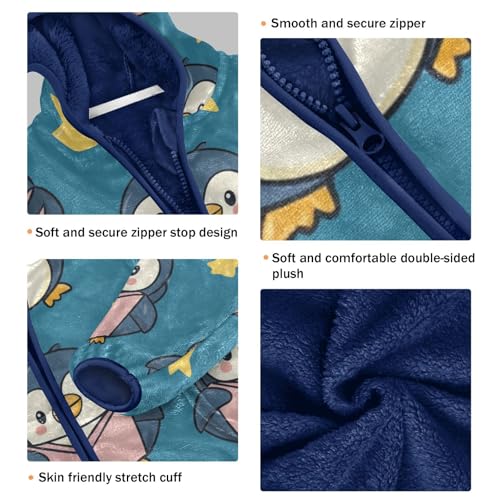 Cute Penguin Girls Fleece Jacket Girls Fall Jacket Girls Zip Up Hoodie Girls Sherpa Jacket 2-10T3