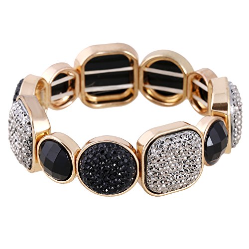 D EXCEED Women's Diamond Cluster Black and Grey Resin Stone Stretch Bangle Bracelet, 7