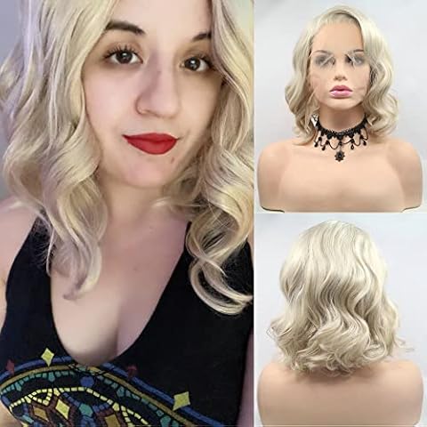 Natural Blonde Bob Wigs Loose Wave Heat Resistant Synthetic Lace Front Wigs for Women Summer Holidays Cosplay Ladies Wig Shoulder Length Haircut 14" Cover