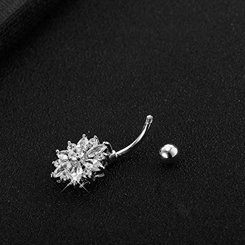 Ceyiya Cz Flower Belly Button Ring - Surgical Steel Black Vibrant Rhinestone Flower Navel Rings Plated In 18K Gold - Diamond Short Chrysanthemum Belly Piercing Jewelry #TOP3