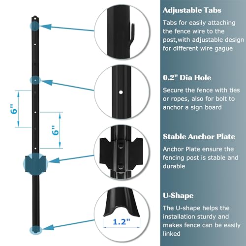 3 Feet Metal Fence Post Black, Pack of 15, for 24 Inch High Garden Welded Wire Fence U-Channel Steel Garden Post by MTB Garden - Image 2