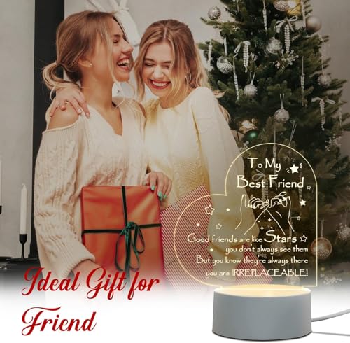 Image of Friendship Night Light - Engraved, Warm White LED, Plastic, Clear, Vintage Style, Tabletop, Indoor Use