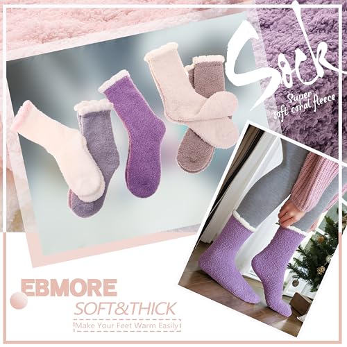 Image of EBMORE Womens Fuzzy Socks Fleece Fluffy Cabin Plush Warm Sleep Soft Cozy Winter Adult Socks