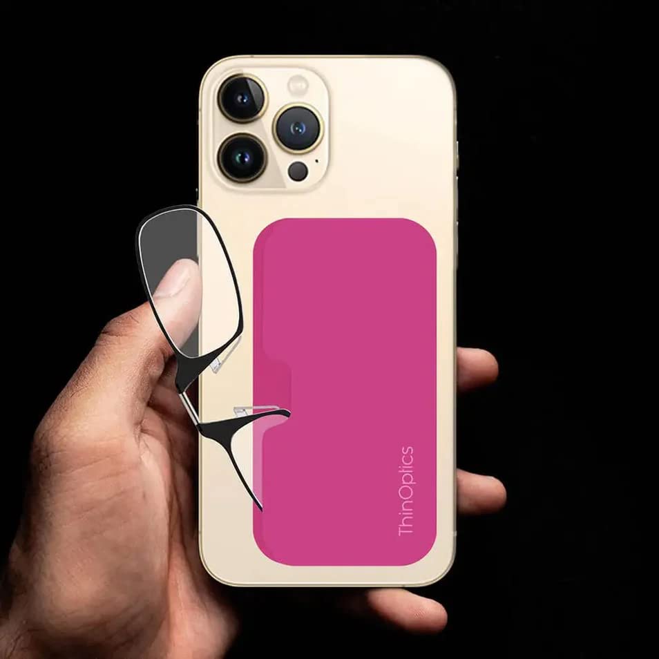 ThinOptics Reading Glasses 2.00 Black Frames with Pink Universal Pod Compact Case, Ultra-light Foldable Rectangular Glasses - Image 3