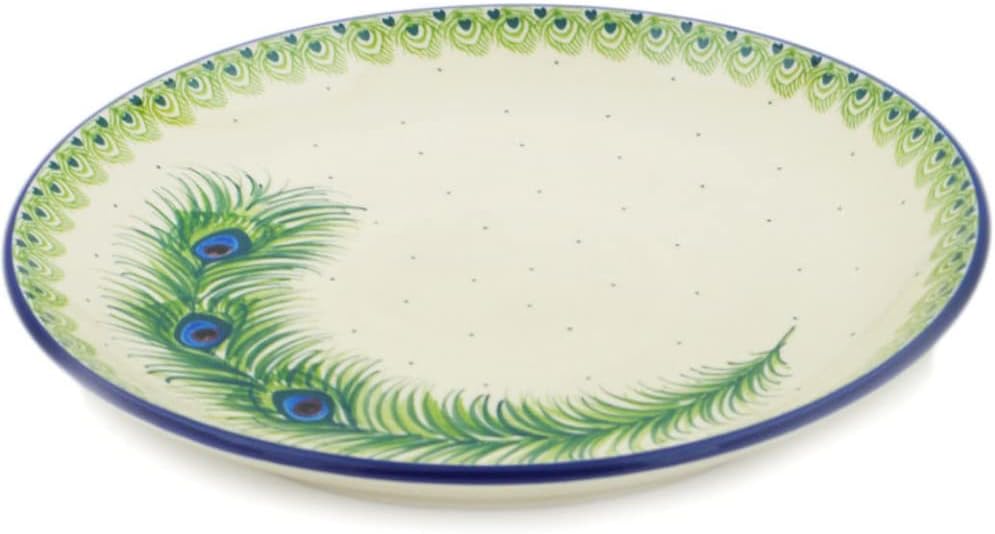 Polmedia Polish Pottery Dinner Plate - Majestic Peacock Pattern Handmade in Boleslawiec Poland by Ceramika Artystyczna + Certificate of Authenticity