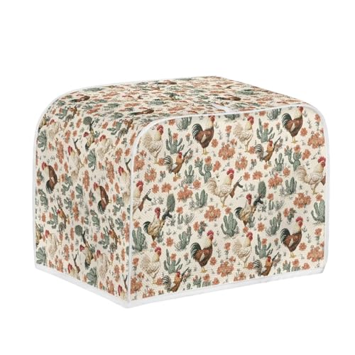Image of Talayituse Rooster Chicken Cactus Flower Print Toaster Cover 2 Slice Wide Slot, Lightweight Bread Maker Cover Dust Protection Washable Appliance Bag, S