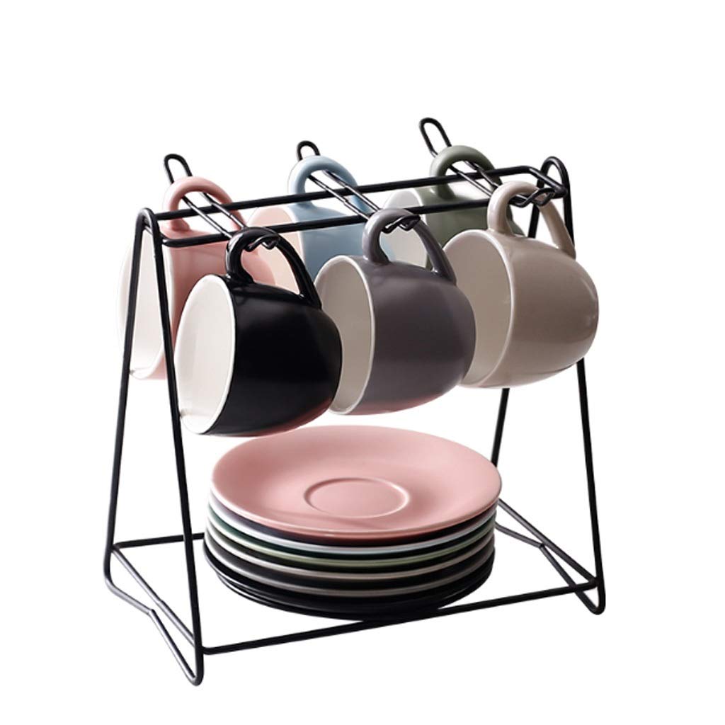 Jixi 6 Pcs Nordic Coffee Cup Set Ceramic Coffee Cup And Saucer Coffee Mug Set Afternoon Tea Teapot Set Tea Set (Color : A)