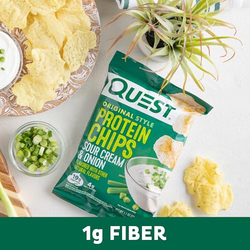 Image of Quest Nutrition Sour Cream & Onion Protein Chips, 19g Protein, 4g Net Carbs, Low Carb, Gluten Free, 1.1 oz, 4 count (Pack of 8)