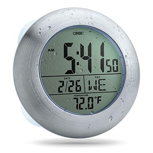 Large Shower Clock with suction cups, date and temperature, water resistant clock for bathroom by Cirbic