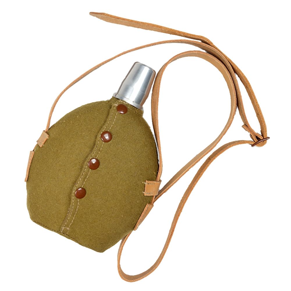 WWII Japanese Officer Kettle Retro Al Water Bottle Woolen Kettle Protective Cover Leather Strap Replica WW2