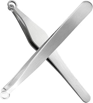 2pcs Nose Hair Tweezers Silver Portable Reusable Stainless Steel