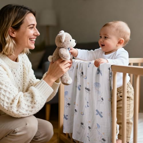 Image of GLLQUEN BABY Muslin Swaddle Blankets Breathable Receiving Blankets (35 inch x 40 inch) 2-Pack Soft Baby Blankets for Girls and Boys Newborn Essentials Muslin Burp Cloths Swaddle Wrap Baby Gift(Astronaut)