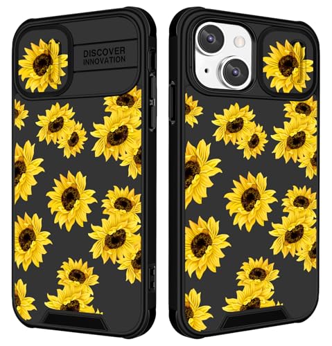 Image of Funermei (2in1 for iPhone 14 Plus Phone Case for Women Sunflower Cute Girls Cover Floral Flowers Girly Pretty Aesthetic Sun Flower Design with Camera Cover Funda for Apple for iPhone 14 Plus Case