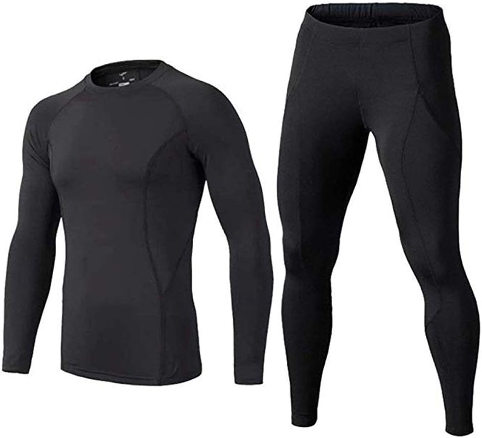 Men's Long Sleeve Base Layer Compression Athletic Underwear Shirt Tights Top & Bottom Set