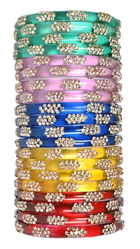 Image of Swara Creations Crystal Bangles for Women /Raindrop Kada Set /Multicolor glossy finished bangles Kadas with Silver stonework bangles for women & girls(8Pcs)(SKU265)