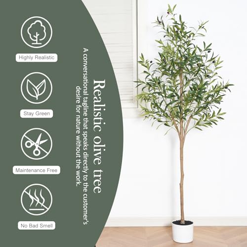Sillaff Olive Tree 6FT Fake Tree Faux Plants Indoor with Pot Artificial Tree Nearly Natural Olive Branches and Fruits for Living Room Home Office Decorations — view 4