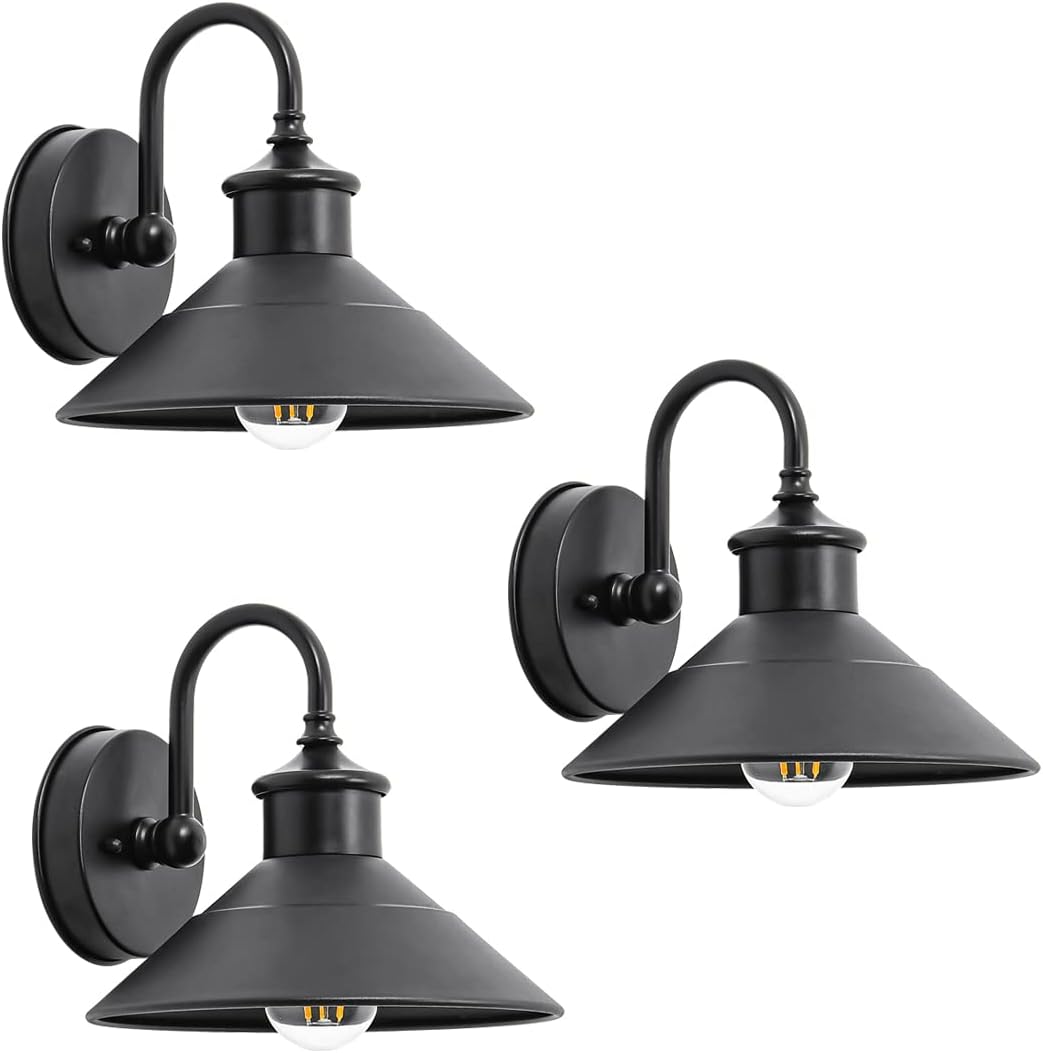 Outdoor Barn Lights Gooseneck,Classic Exterior Light Fixture,Black