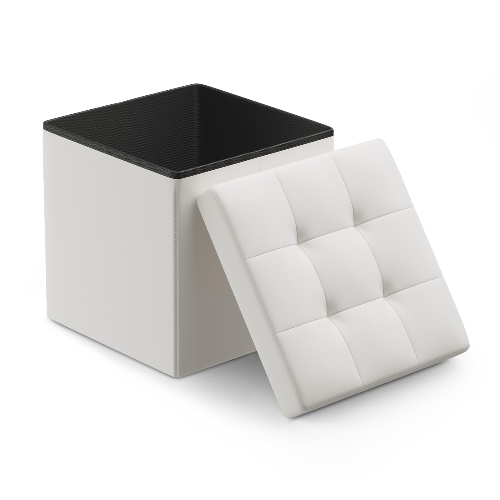 Athena Collection Leather Square Ottoman with Storage, 15 Inch Small Storage Ottoman, Multipurpose Footstool Foot Rest for Living Room, Bedroom, Dorm,