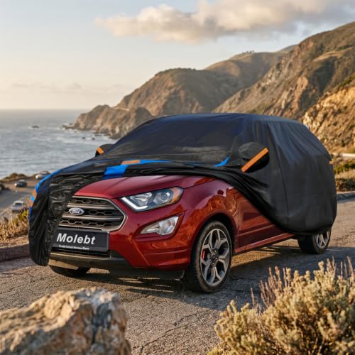 Image of Custom Fit Car Cover for Ford EcoSport, Upgraded Waterproof All Weather Outdoor Auto Cover with Driver Door Zipper & Mirror Pockets, UV /Snow /Dust Protection