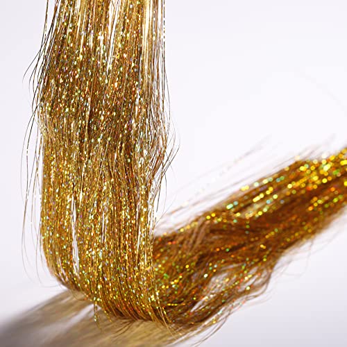 Hautoco Hair Tinsel Kit, 1200 Strands 47 Inch Glitter Tinsel Hair Extensions With Tools Champagne Gold Fairy Hair Tinsel Kit, Heat Resistant Sparkling Hair Tinsel For Cosplay Christmas New Year Party #TOP1