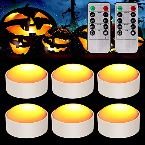 Image of Riakrum 6 Pieces Halloween Remote Timer LED Lights with Remote Summer Halloween LED Pumpkin Lights Battery Operated Lantern Bright Flameless Candle(White)