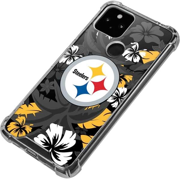 Skinit Clear Phone Case Compatible with Google Pixel 5 - Officially Licensed NFL Pittsburgh Steelers Tropical Print Design