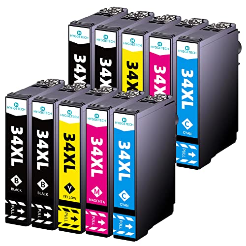 Hyggetech Lot de 10 cartouches d'encre compatibles pour Epson 34XL Compatible avec Epson Workforce Pro WF-3720dWF WF-3725DWF WF-3720 WF-3725 Cover