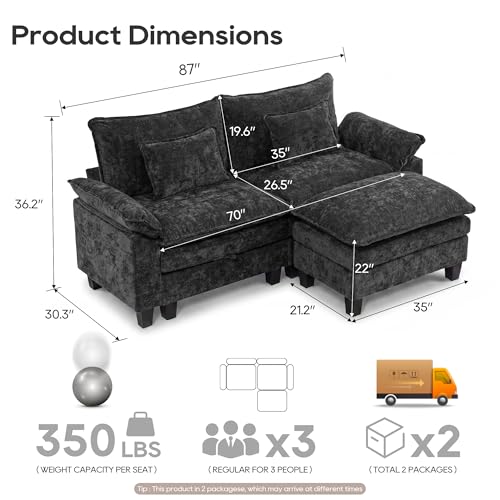 Image of URRED Oversized Modular Sectional Sofa,Black:87 inch L Shaped