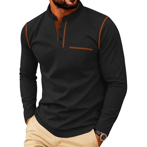 Men's Henley Shirt Long Sleeve T-Shirt Casual Top Pullover Lightweight Top Shirts with Button