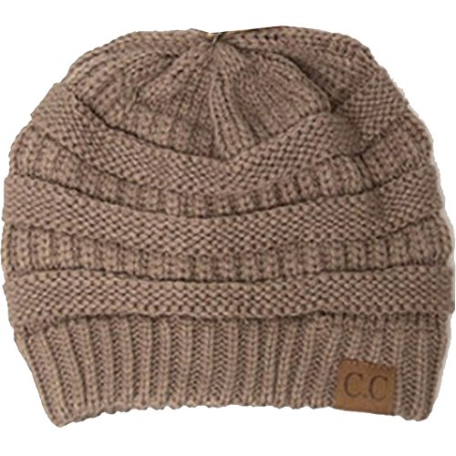 Winter White Ivory Thick Slouchy Knit Oversized Beanie Cap Hat,One Size,Taupe