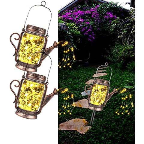 TOTHDATE 2 Pack Solar Garden Lights Watering Can, Solar Garden Ornaments Outdoor with 45 LEDs String Lights Solar Mason Jar Lantern Lights IP65 Waterproof for Gardens Courtyards Balcony Patio Cover